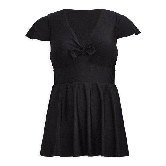 New Torrid 6 (6X 30) Black Wireless Flutter Sleeve Skater Swim Dress w/Briefs - Picture 3 of 3